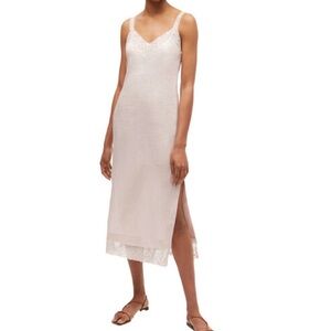 $495 NWT RHODE “Vineeta” Linen Blend Lace-Trim Slip Dress in Petal Sz X-Small